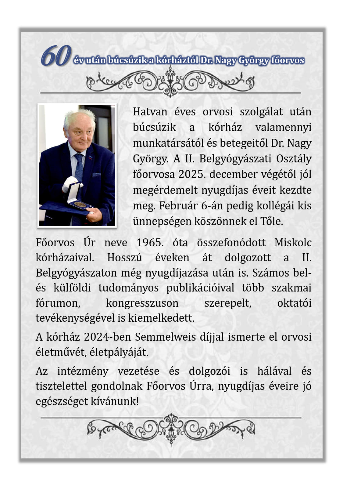 Dr. Nagy György  elköszön a kórháztól