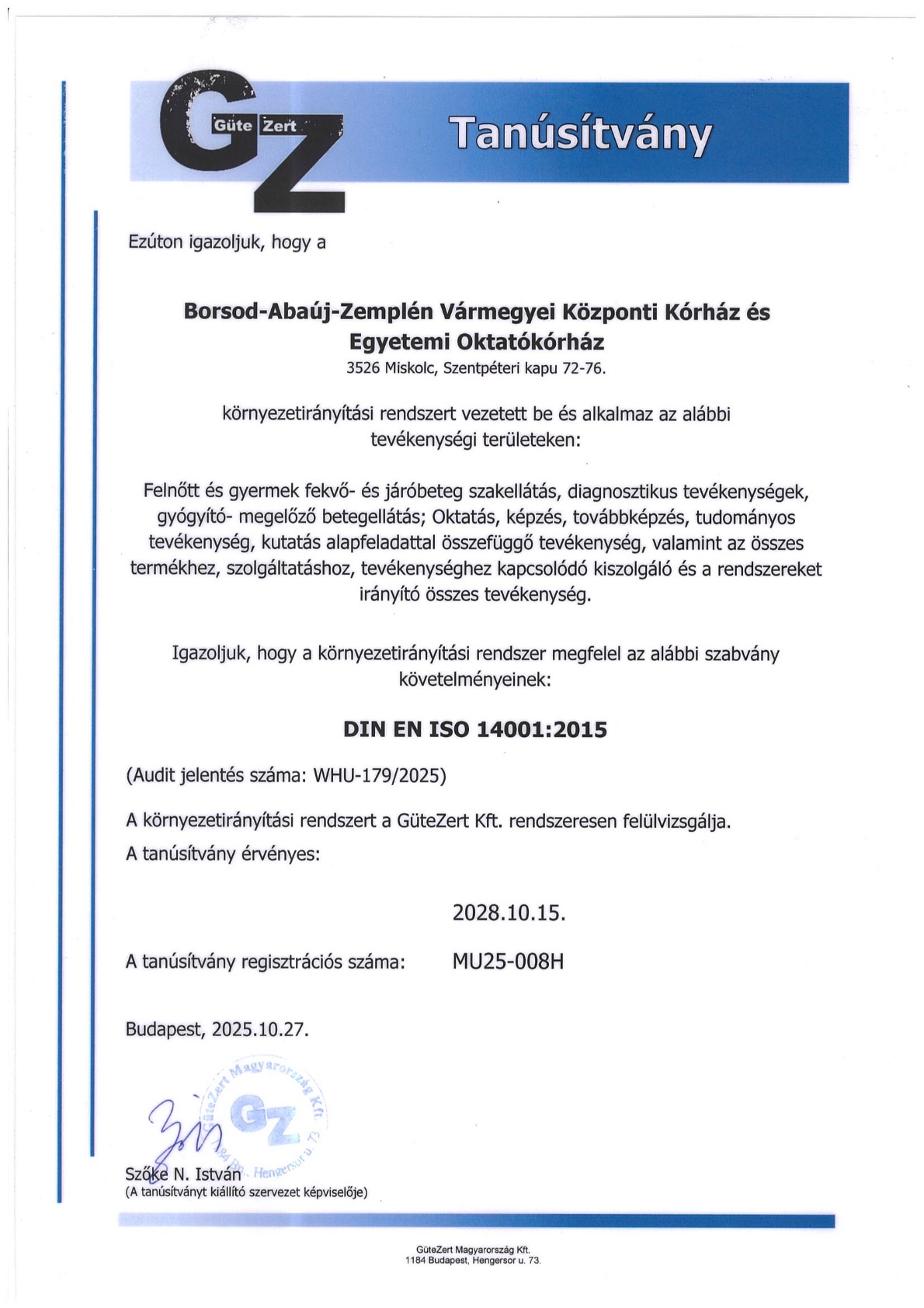 ISO14001 tanusítvány