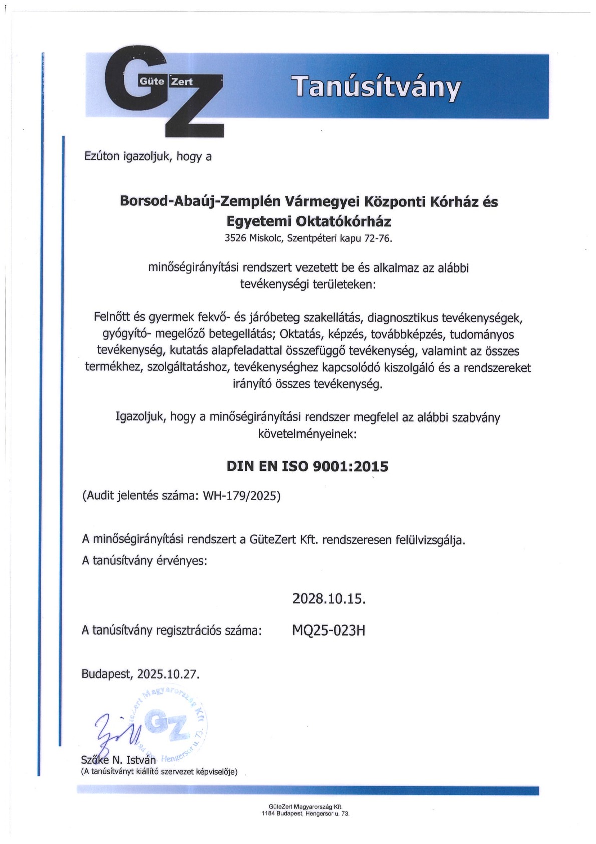 ISO9001 tanusítvány