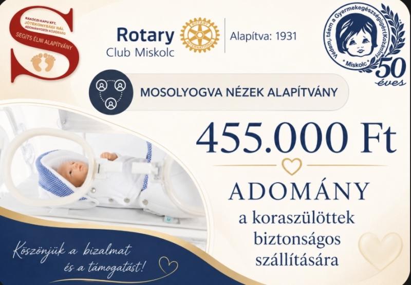 Az adomány összegét feltüntető tábla